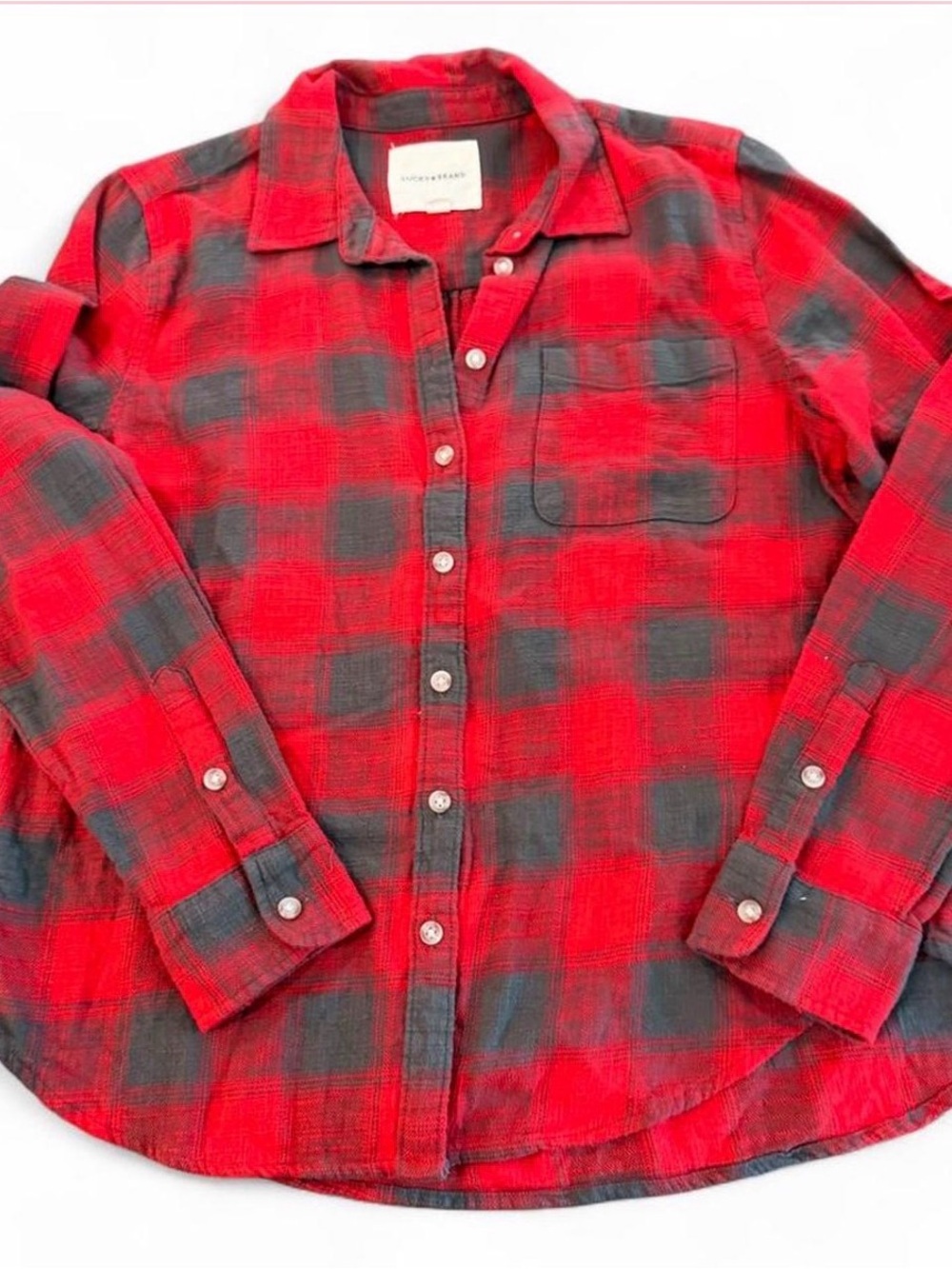 Lucky Brand Red and Charcoal Plaid Shirt